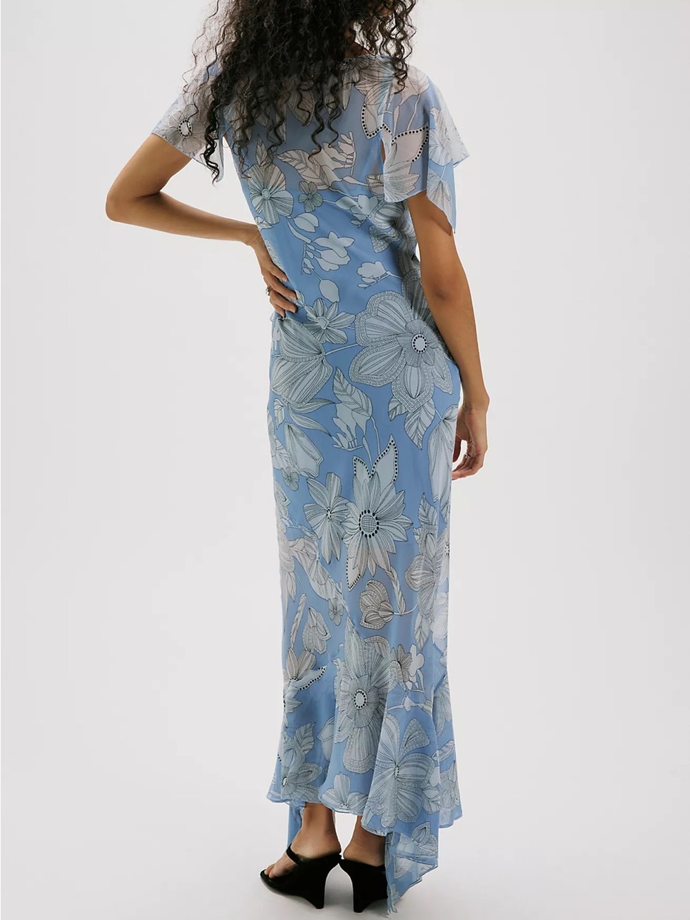 Free People Sky Blue Floral Asymmetrical Maxi Dress - Picture 3 of 8